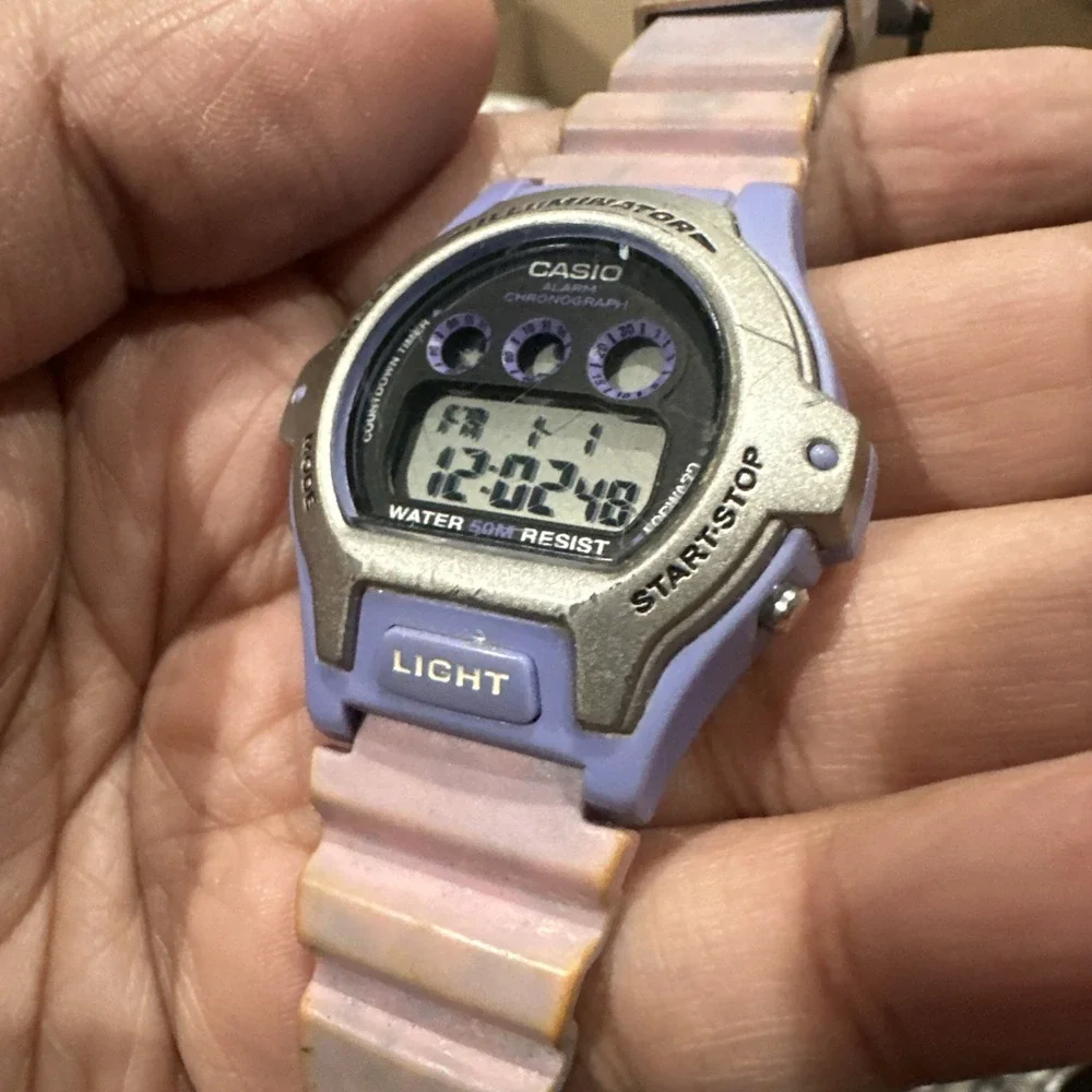 Working Casio Illuminator‎ Women's Digital watch. Purple & Fancy Colorful Strap